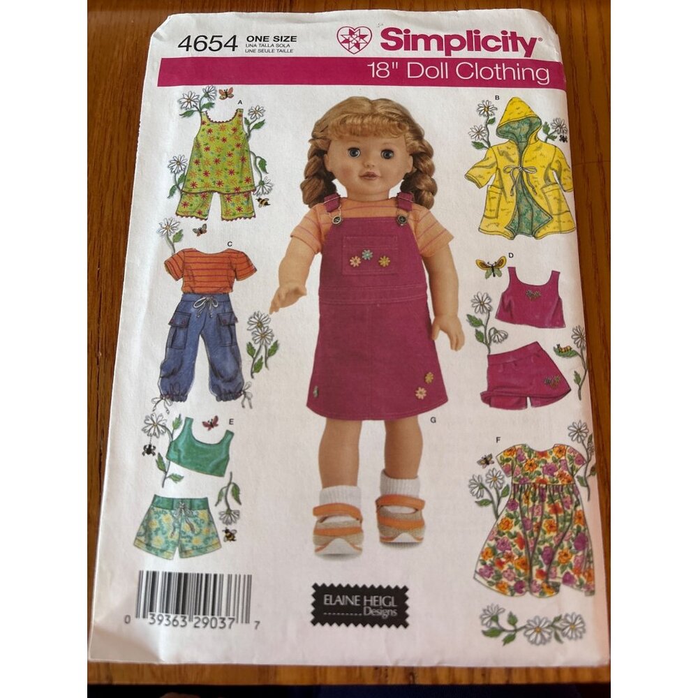 Simplicity 4654 Size 18" Doll Clothing Patterns - Elaine Heigl Designs Uncut 200